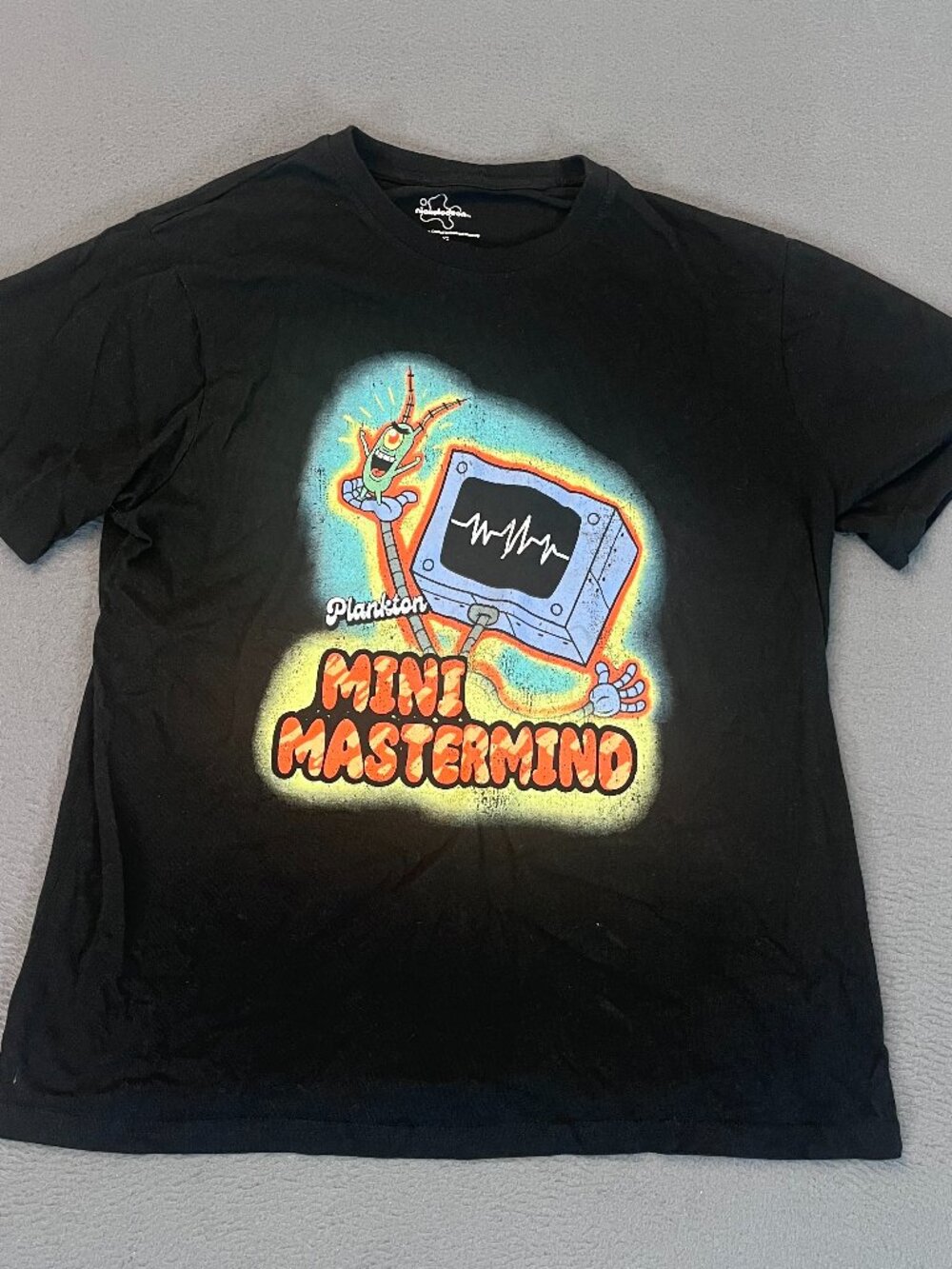 Nickelodeon Plankton Mini Mastermind Graphic Black Men's T-Shirt Large Spongebob